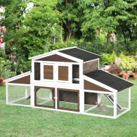 PawHut 2-Tier Wooden Rabbit Hutch, Small Animal House Pet Cage w/Tray, Asphalt Roof(m-2)