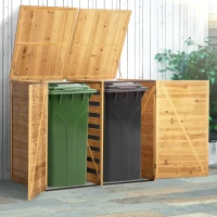 Outsunny 5' x 3' 2 Garbage Can Shed, Wood Storage Shed w/ Lockable Doors and Hinged Lids(m-2)
