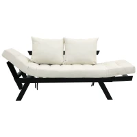 HOMCOM Single Person 3 Position Convertible Chaise Lounger Sofa Bed with 2 Large Pillows and Black Frame, Cream White(m-12)