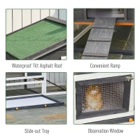 PawHut 122" Large Wooden Rabbit Hutch Bunny Hutch 2-Story Pet House Cage with Ramps, Lockable Doors, Run Area and Asphalt Roof for Outdoor Use, Grey(m-5)