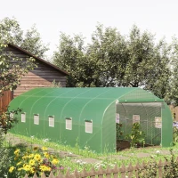 Outsunny 25' x 9.5' x 6.5' Walk-In Greenhouse Tunnel, Large Gardening Plant Hot House with 12 Windows and Zipper Doors for Outdoor, Backyard, Green(m-2)