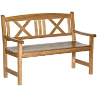 Outsunny 2-Seater Wooden Garden Bench, 4FT Outdoor Patio Loveseat with Unique X-Shape Back for Yard, Lawn, Porch, Natural Wood(m-1)