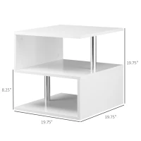 HOMCOM 20" Modern S-Shaped Multi-Level Accent End Table Shelf with Steel Poles, White(m-3)