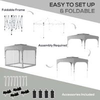 Outsunny Foldable Gazebo Canopy Tent w/ Wheeled Carry Bag, Weight Bags, Mesh Sidewalls(m-5)
