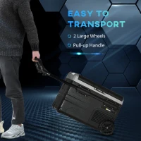 Outsunny 12 V Car Fridge, 2 Zone 58 Portable Compressor Electric Cooler with Wheels, Pull-up Handle, Cutting Board, 12/24 V DC and 110 - 240 V AC for Outdoor, Driving, Travel(m-7)