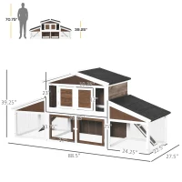 PawHut 2-Tier Wooden Rabbit Hutch, Small Animal House Pet Cage w/Tray, Asphalt Roof(m-3)