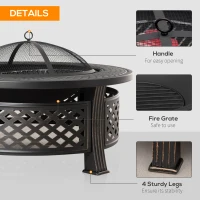 Outsunny 32" Outdoor Fire Pit Grill & Ice Bucket Table, Portable Steel Wood Burning Bowl, Cooking Grate, Poker, Rain Cover, Spark Screen Lid(m-5)