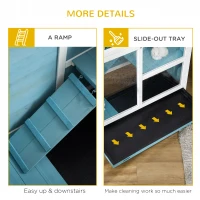 PawHut Fir Wood Rabbit Hutch Indoor Home with a Living Room for Sleeping Run Area, Blue(m-7)