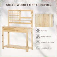 Outsunny Potting Bench Table, Garden Work Bench, Outdoor Wooden Workstation with Tiers of Shelves and Drawer for Patio, Courtyards, Balcony, Natural(m-6)