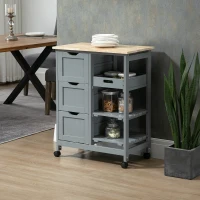 HOMCOM Compact Bar Serving Cart, Compact Trolley with Wood Top & Drawers, Gray(m-8)