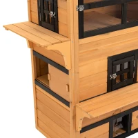 PawHut Outdoor Cat House, 3-Tier Kitty Shelter with 5 Escape Doors, Weather Resistant, Yellow & Black(m-8)