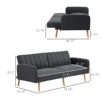 HOMCOM Two Seater Sofa Bed, Convertible Futon Couch Bed, Linen Upholstered Loveseat with Adjustable Backrest for Small Spaces, Living Room, Apartment, and Dorm, Dark Gray(m-3)