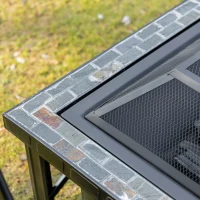 Outsunny 30" Outdoor Fire Pits, Square Steel Wood Burning Fire Pits with Spark Screen, Cooking Grill and Log Poker, Camping Fire Pit for Backyard, Patio(m-12)