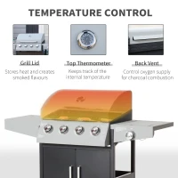 Outsunny 52" Barbecue Grill with Wheels 4+1 Burner Liquid Propane Gas Grill Outdoor Cabinet Style BBQ Trolley w/ Side Burner, Warming Rack, Storage Cabinet(m-5)