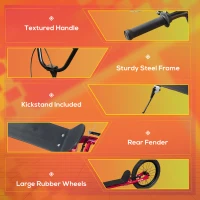 Aosom Youth Scooter with Big Wheels, Rugged Rubber Tires, and Bike Brakes, 2 Wheel Scooter, Slip-Resistant and Safe, Kick Scooter for Kids, Ages 10+, Red(m-7)