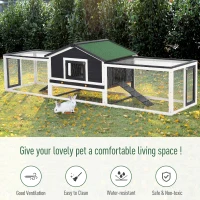 PawHut 122" Large Wooden Rabbit Hutch Bunny Hutch 2-Story Pet House Cage with Ramps, Lockable Doors, Run Area and Asphalt Roof for Outdoor Use, Grey(m-6)