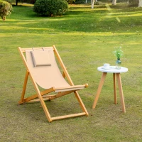 Outsunny Patio Lounge Chair, Reclining Lounger, Folding Beach Chair with Adjustable Backrest for Deck, Beach and Poolside, Beige(m-7)