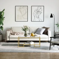 HOMCOM Minimalist Art Deco Coffee Table with Laminate Marble Print Table Top & Underneath Storage Shelf, White & Gold(m-10)