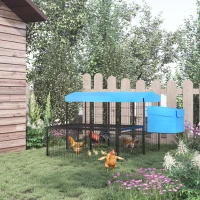 PawHut Metal Chicken Coop, Outdoor Poultry Cage, w/ Run, Nesting Box, Canopy, Blue(m-2)