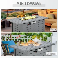 Outsunny 42 Inch Outdoor Propane Gas Fire Pit Table, 50,000 BTU Auto-Ignition Rectangular Gas Firepit with Slat Tabletop, Lid, Lava Rocks, Rain Cover, CSA Certification, Black(m-4)