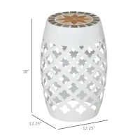 Outsunny 12" Patio Round Side Table, Outdoor Footstool, Garden Mosaic Accent Side Table, Plant Stand, White(m-3)