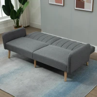 HOMCOM Two Seater Sofa Bed, Convertible Futon Couch Bed, Linen Upholstered Loveseat with Adjustable Backrest for Small Spaces, Living Room, Apartment, and Dorm, Light Gray(m-8)