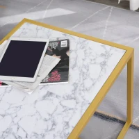 HOMCOM Minimalist Art Deco Coffee Table with Laminate Marble Print Table Top & Underneath Storage Shelf, White & Gold(m-11)