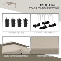 Outsunny 10' x 10' Pop Up Canopy Tent with Netting, Instant Gazebo Shelter, Height Adjustable, with Carry Bag and 4 Sand Bags, 100 Square Feet of Shade, Khaki(m-7)