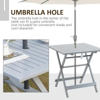 Outsunny Foldable Dining Table, Square Wood Side Table, Portable Bistro Table with Umbrella Hole for Outdoor Patio, Garden or Backyard, Grey(m-6)