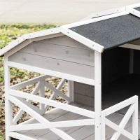 PawHut Outdoor Dog House Cabin Style, Wooden Raised Dog Shelter with Asphalt Roof, Front Door, Side Window, Porch for Medium to Large Dogs, Gray(m-10)
