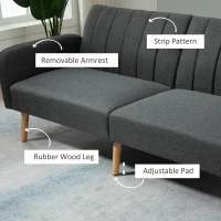 HOMCOM Two Seater Sofa Bed, Convertible Futon Couch Bed, Linen Upholstered Loveseat with Adjustable Backrest for Small Spaces, Living Room, Apartment, and Dorm, Dark Gray(m-6)