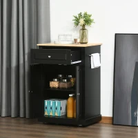 HOMCOM Rolling Kitchen Island Cart, Portable Serving Trolley Table with Drawer, Adjustable Shelf and 2 Towel Racks, Black(m-11)