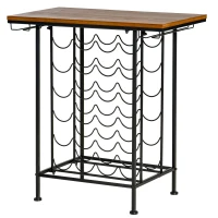 HOMCOM 24-Bottle Industrial Modern Wine Rack Table, Freestanding 6 Tier Wine Bottle Organizer with Glass Stemware Holder , Natural / Black(m-9)