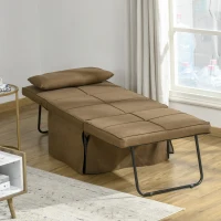 HOMCOM 4-in-1 Multi Function Folding Single Sofa Bed with Retractable Footrest, Convertible Sleeper with Adjustable Backrest For Living Room and Small Spaces, Brown(m-8)