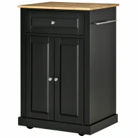 HOMCOM Rolling Kitchen Island Cart, Portable Serving Trolley Table with Drawer, Adjustable Shelf and 2 Towel Racks, Black(m-12)