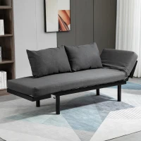 HOMCOM Single Person Chaise Lounger, Modern Sofa Bed with 5 Adjustable Positions, 2 Large Pillows, and Birch Legs, Charcoal Grey(m-7)