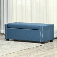 HOMCOM Nailhead Trim Upholstered Flip Top Storage Bench, Fabric Ottoman for Bedroom, or Living room, Blue(m-8)
