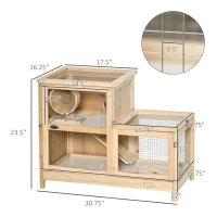 PawHut 2-Tier Wooden Hamster Cage, Small Animals Hutch, w/ Seesaw, Tray(m-3)