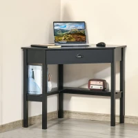HOMCOM Corner Desk, Triangle Computer Desk with Drawer and Storage Shelves for Small Spaces, Home Office Workstation for Living Room, or Bedroom, Black(m-2)
