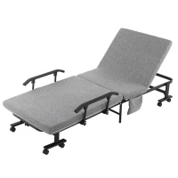HOMCOM Rollaway Bed, Folding Bed with 3.25" Mattress, Portable Foldable Guest Bed with Adjustable Backrest, and Metal Frame on Wheels, Light Grey(m-10)