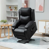 HOMCOM Living Room Power Lift Chair, PU Leather Electric Recliner Sofa Chair for Elderly with Remote Control, 3 Positions, Side Pockets, Extended Footrest, Black(m-10)