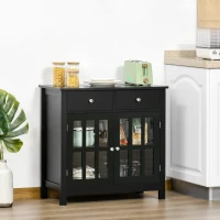 HOMCOM Sideboard Buffet Cabinet, Storage Cupboard with Glass Doors, Adjustable Shelf and 2 Drawers for Kitchen, Black(m-11)