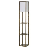 HOMCOM 3-Tier Floor Lamp, Standing Reading Light with Storage Shelves for Living Room, Bedroom, or Dining Room, Rustic Brown(m-11)
