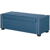 HOMCOM Nailhead Trim Upholstered Flip Top Storage Bench, Fabric Ottoman for Bedroom, or Living room, Blue(m-11)