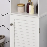 HOMCOM Tall Bathroom Storage Cabinet/Freestanding Linen Tower with 3-Tier Open Adjustable Shelf and Cupboard, White(m-14)