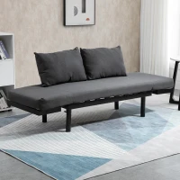HOMCOM Single Person Chaise Lounger, Modern Sofa Bed with 5 Adjustable Positions, 2 Large Pillows, and Birch Legs, Charcoal Grey(m-9)