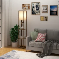 HOMCOM 3-Tier Floor Lamp, Standing Reading Light with Storage Shelves for Living Room, Bedroom, or Dining Room, Rustic Brown(m-7)