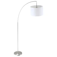 HOMCOM Arc Floor Reading Lamp, Tall Pole Standing Lamp with Hanging Fabric Lampshade for Living Room or Bedroom, Silver/White(m-10)