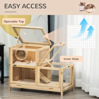 PawHut 2-Tier Wooden Hamster Cage, Small Animals Hutch, w/ Seesaw, Tray(m-4)