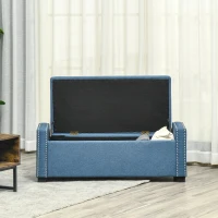 HOMCOM Nailhead Trim Upholstered Flip Top Storage Bench, Fabric Ottoman for Bedroom, or Living room, Blue(m-10)